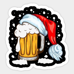 Christmas T-shirt Christmas beer in a Santa hat Sticker